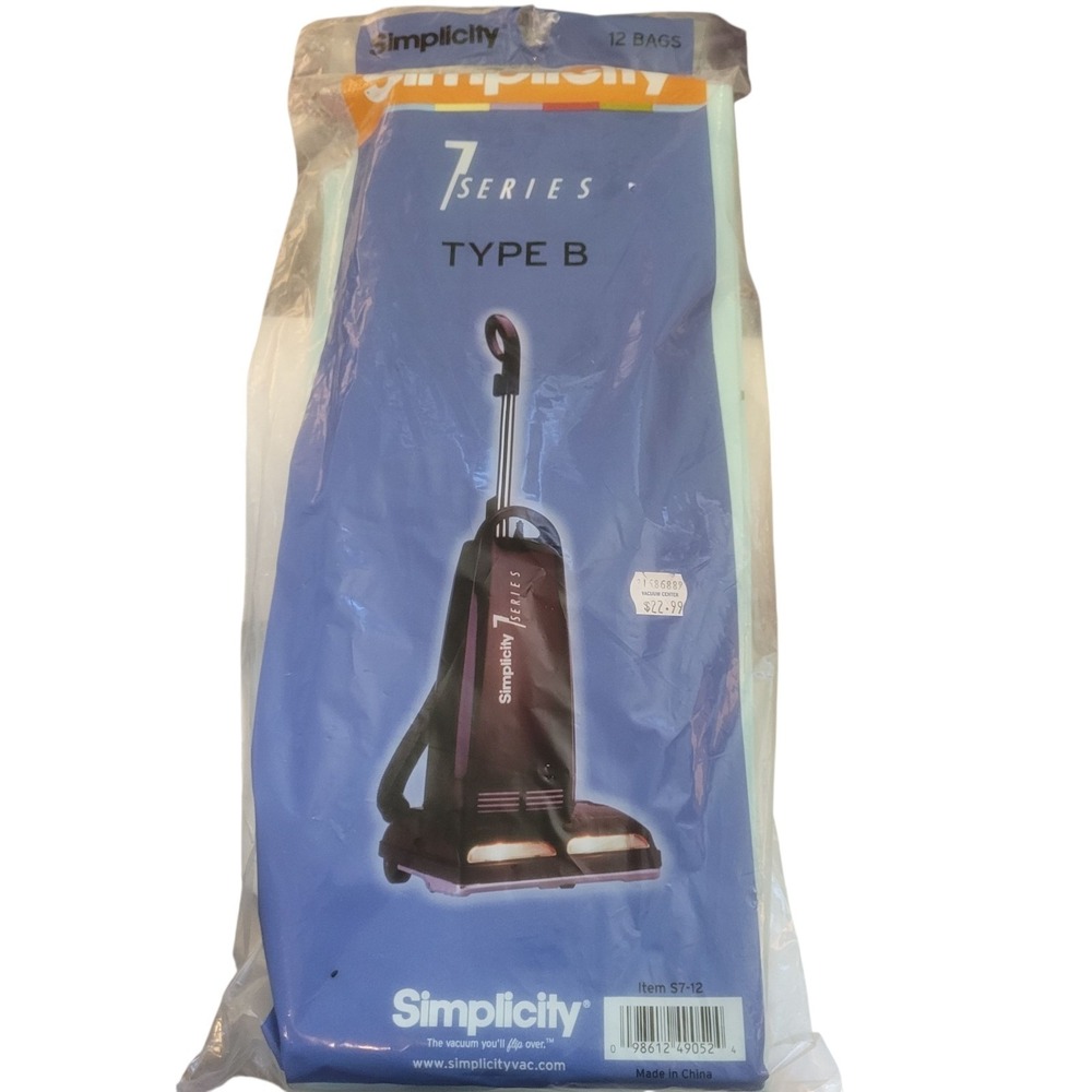 9 count Simplicity Genuine 7 Series Type B‎ Vacuum Cleaner Paper Bags S7-12